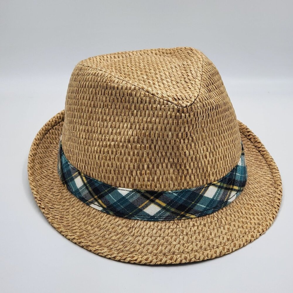 Men's Paper Blend Fedora Hat With Plaid Band & Metal Accent By DPC